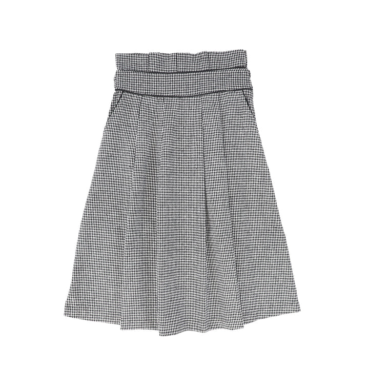 C-27298 Houndstooth Pleated Trim Skirt Black/White