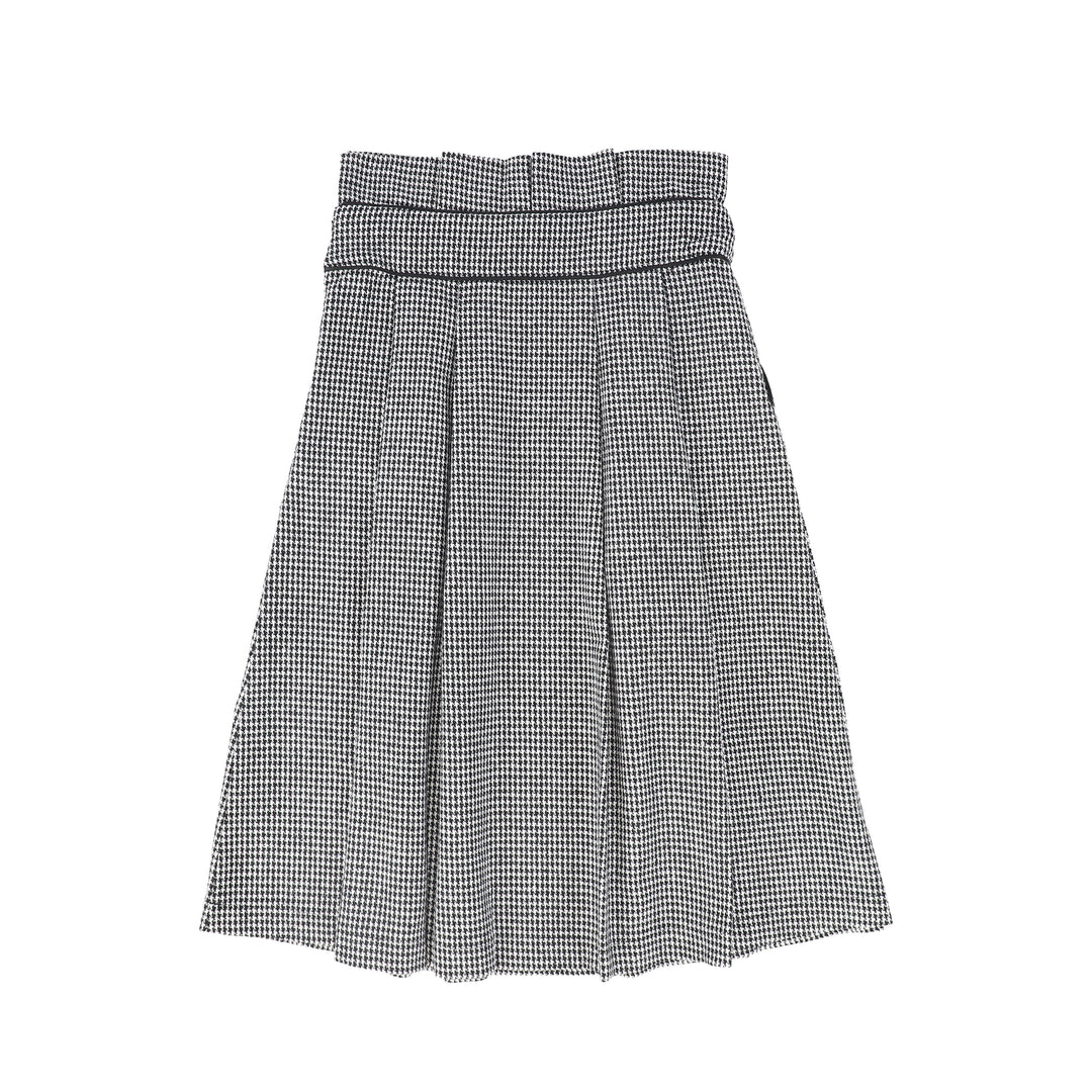 C-27298 Houndstooth Pleated Trim Skirt Black/White