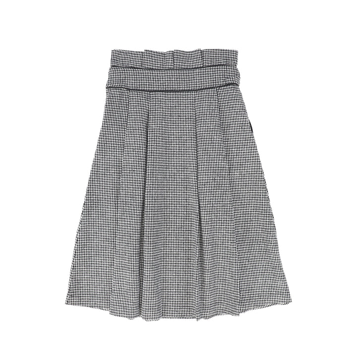 C-27298 Houndstooth Pleated Trim Skirt Black/White