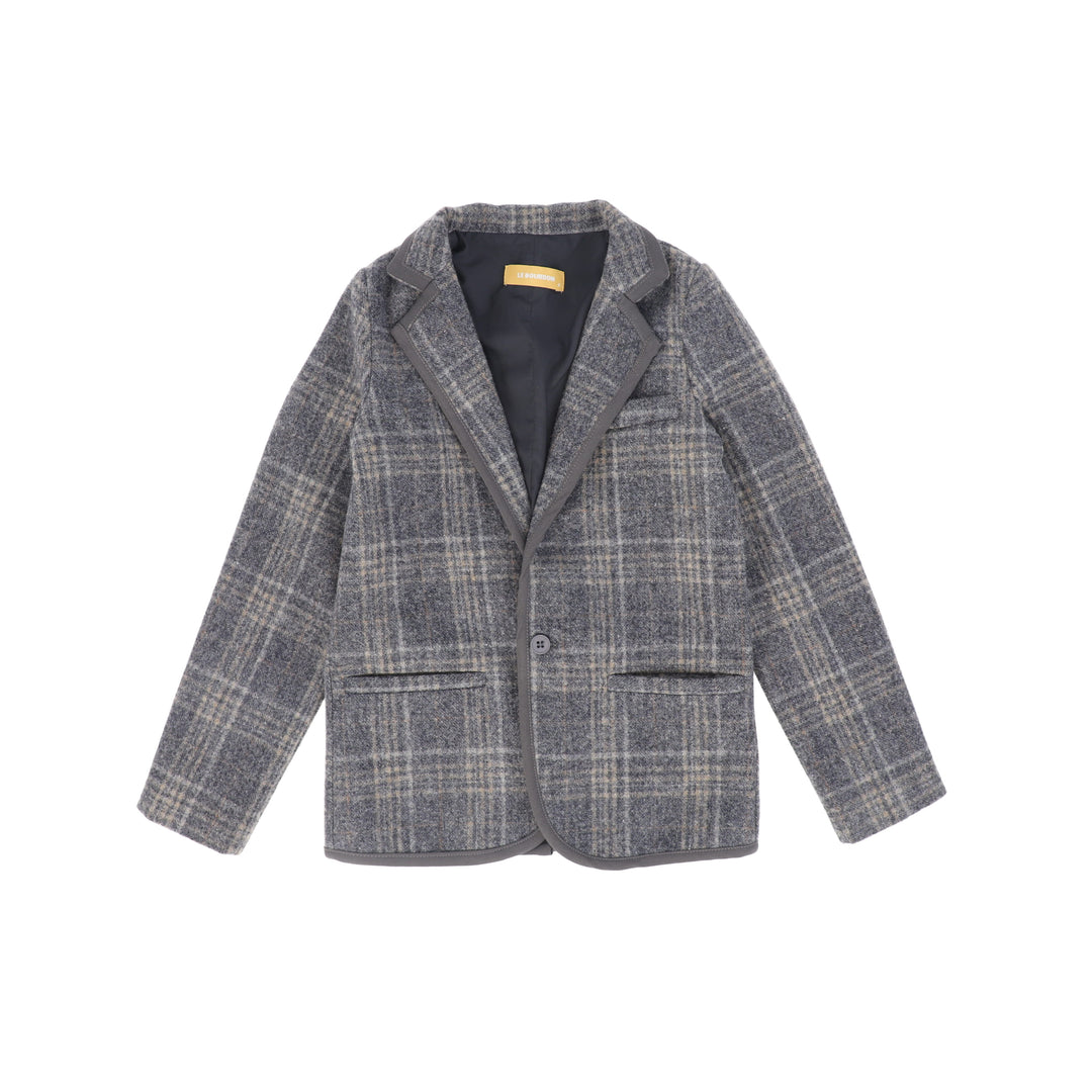 C-27434 Plaid Print Blazer - Grey