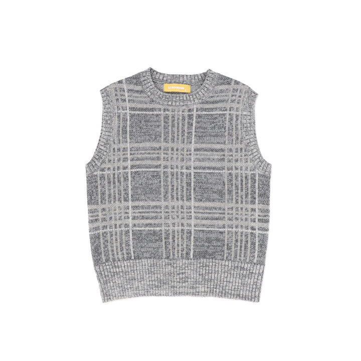 C-27457 Plaid Crewneck Vest - Grey