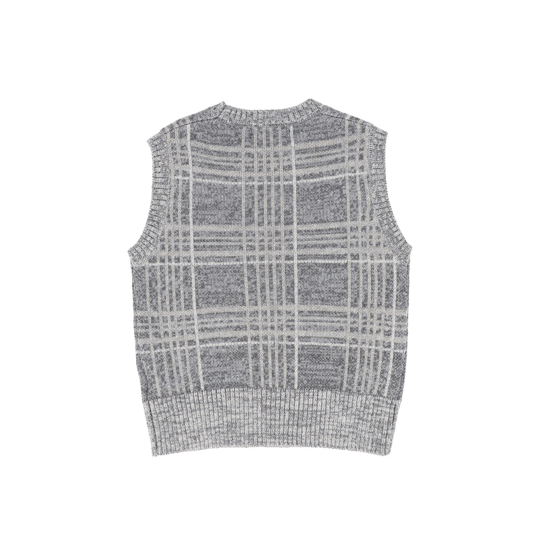 C-27457 Plaid Crewneck Vest - Grey