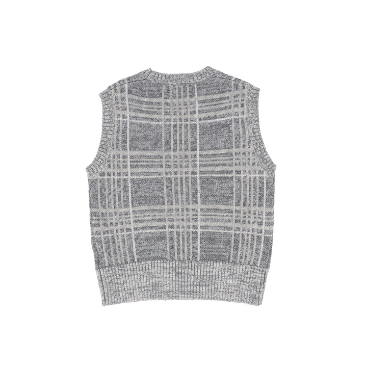 C-27457 Plaid Crewneck Vest - Grey