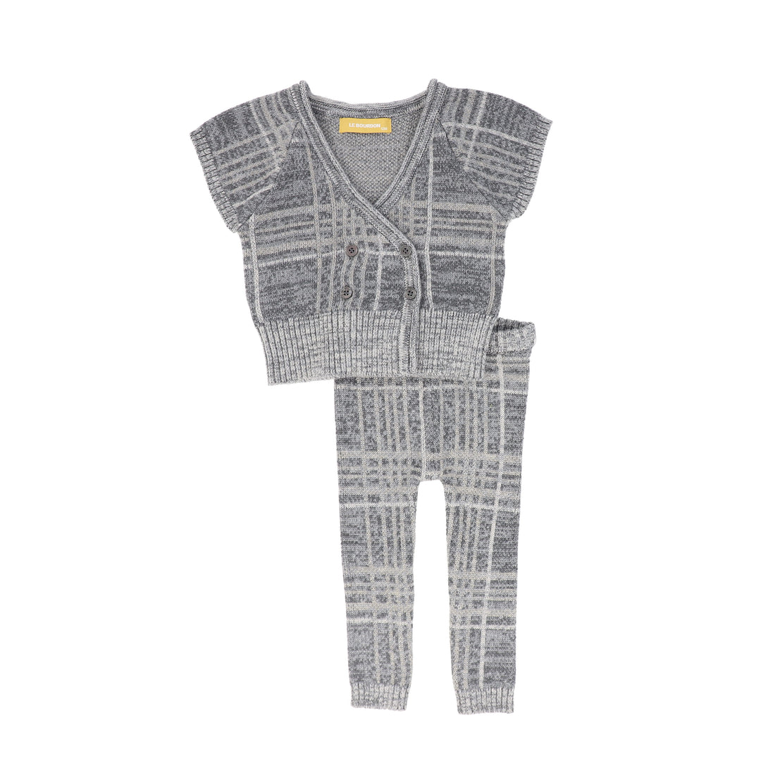 C-27495 Plaid Knit Vest Set - Grey