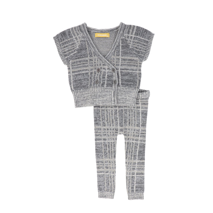 C-27495 Plaid Knit Vest Set - Grey
