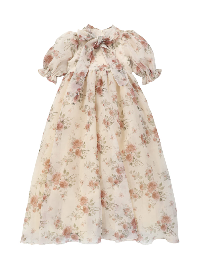 C-27923 Organza Neck Tie Gown - Floral
