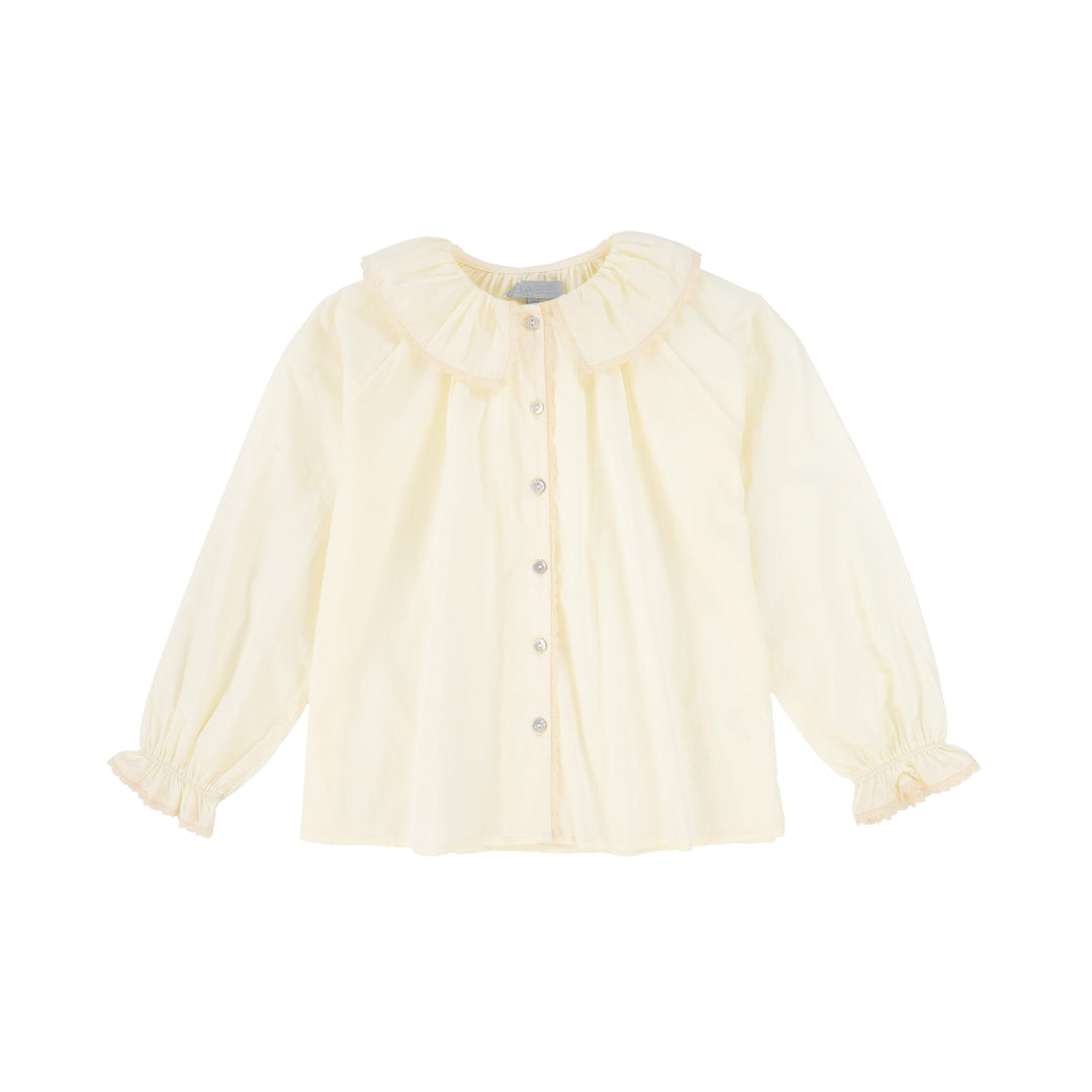C-27967 Ruffle Neck Button Down Blouse - Cream