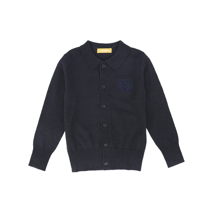 C-28011 Logo Collared Cardigan - Navy