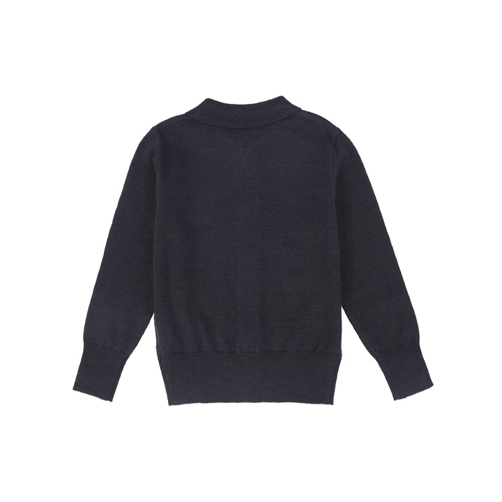 C-28011 Logo Collared Cardigan - Navy