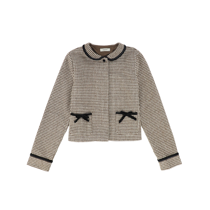 C-28074 Checked Velvet Trim Top Brown