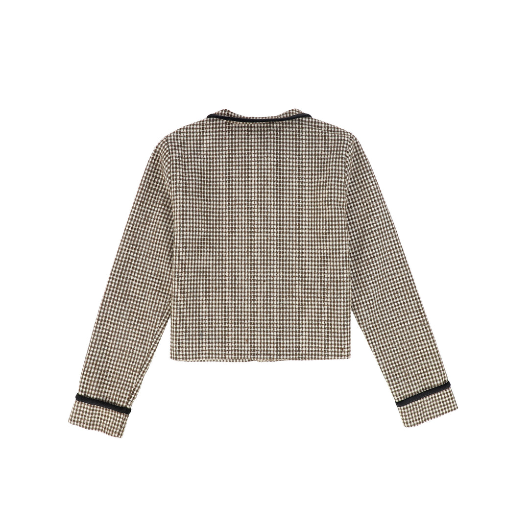C-28074 Checked Velvet Trim Top Brown