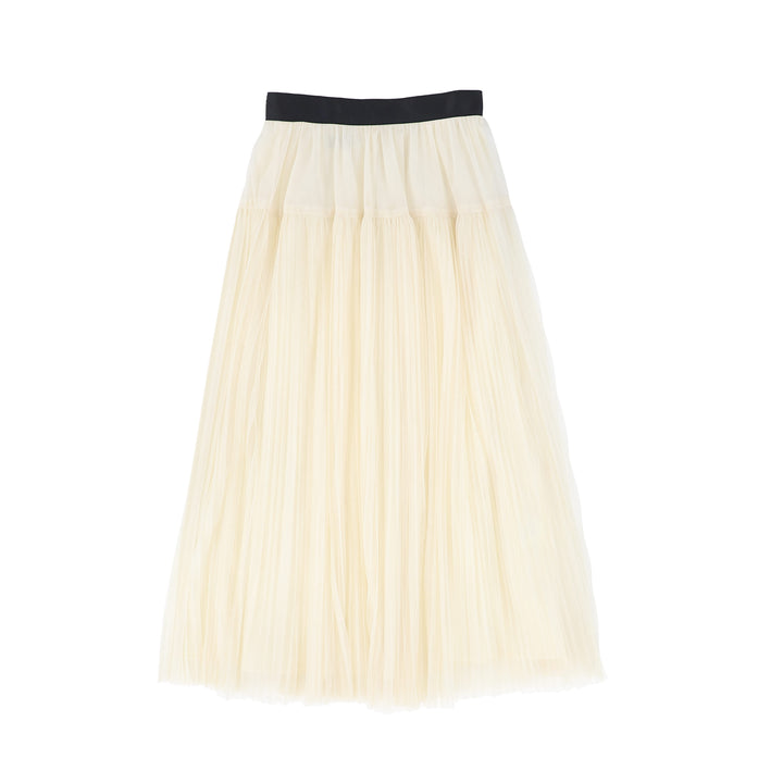 C-28145 Pleated Tulle Tier Skirt - Black/Ivory