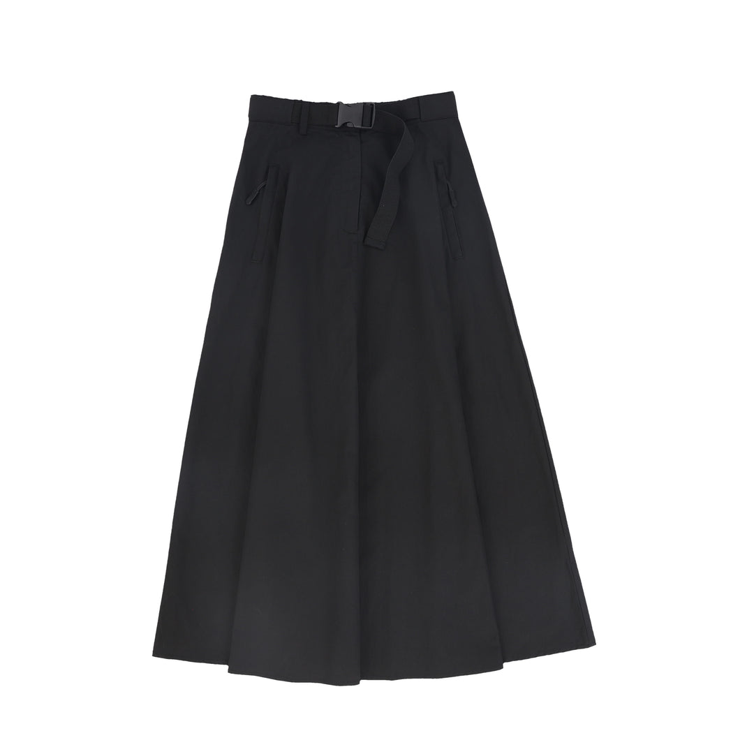 C-28314 Belt Waisted Midi Skirt Black