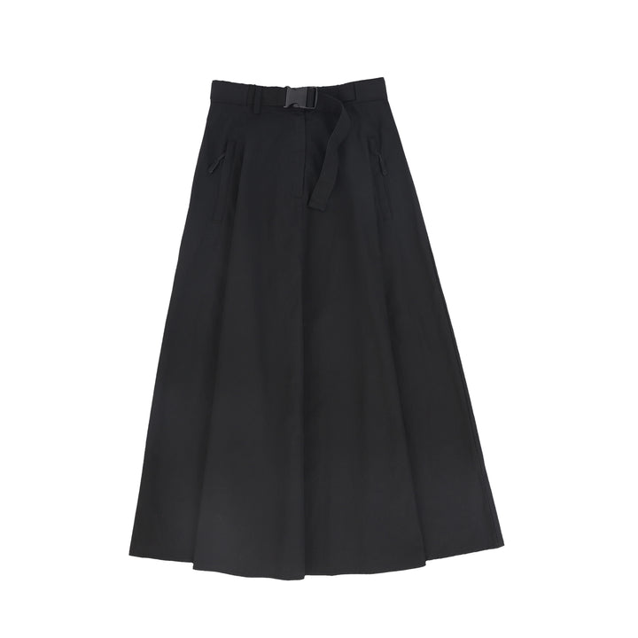 C-28314 Belt Waisted Midi Skirt Black