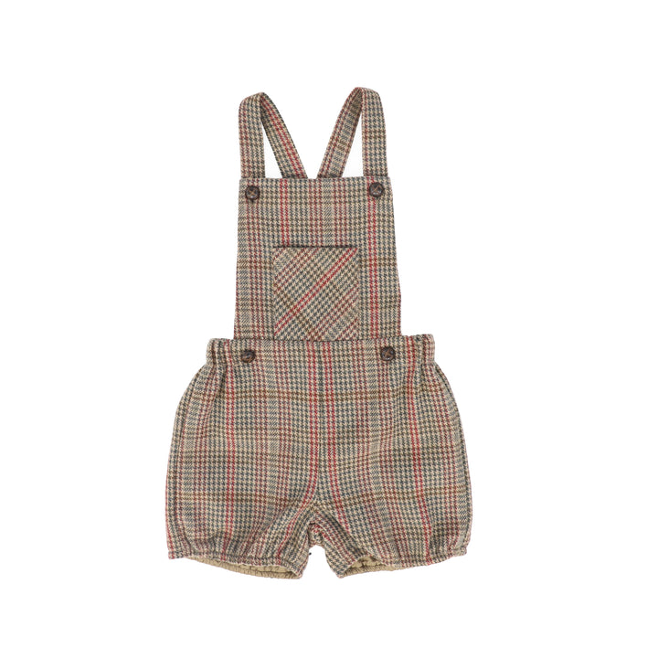 C-28363 Houndstooth Wool Overalls - Olive