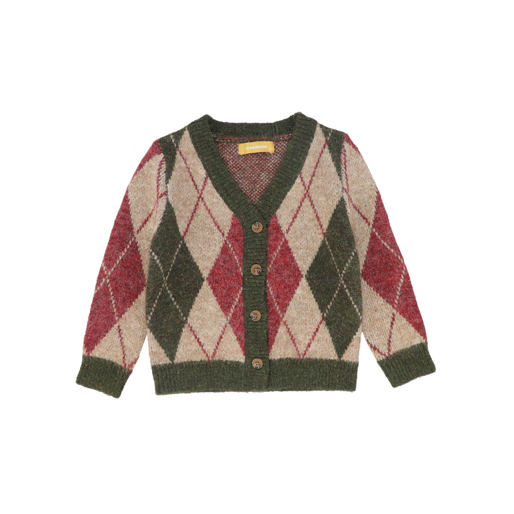 C-28364 Argyle Knit Trim Cardigan - Olive