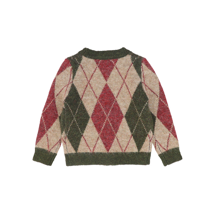 C-28364 Argyle Knit Trim Cardigan - Olive