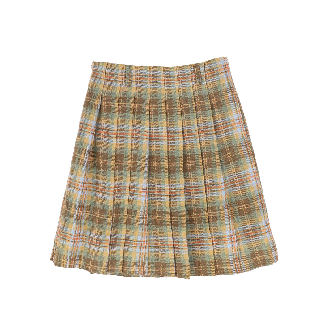 C-28386 Plaid Pleated Skirt - Camel