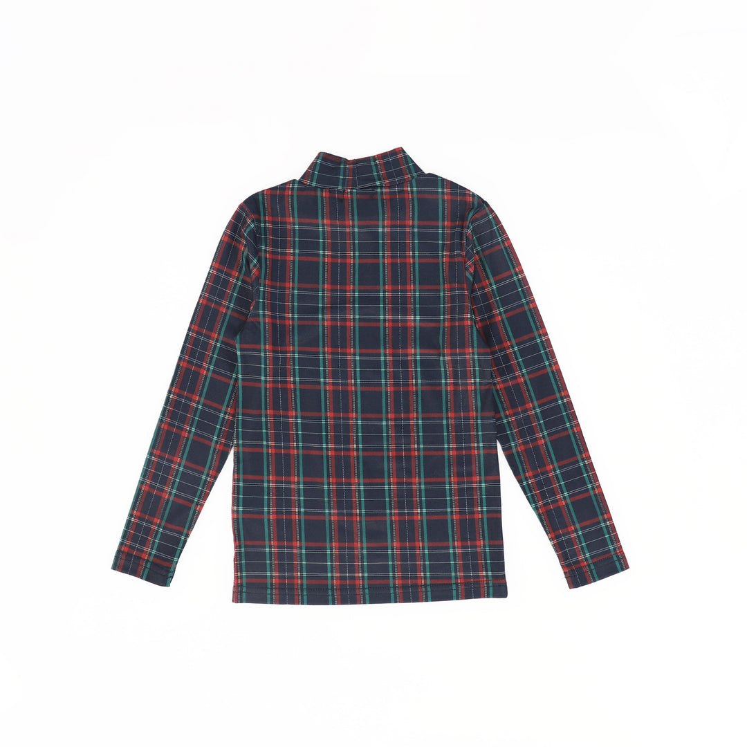 C-28408 Plaid Cotton Turtleneck Navy