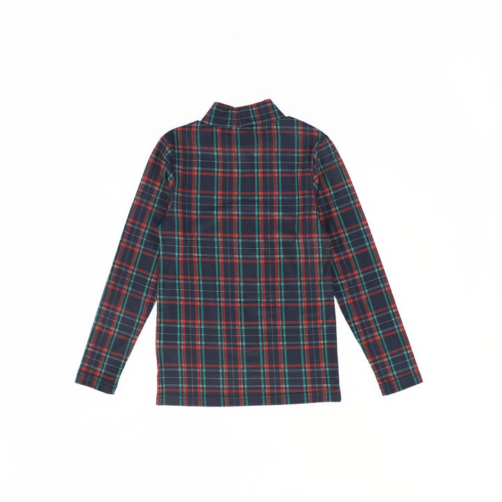 C-28408 Plaid Cotton Turtleneck Navy