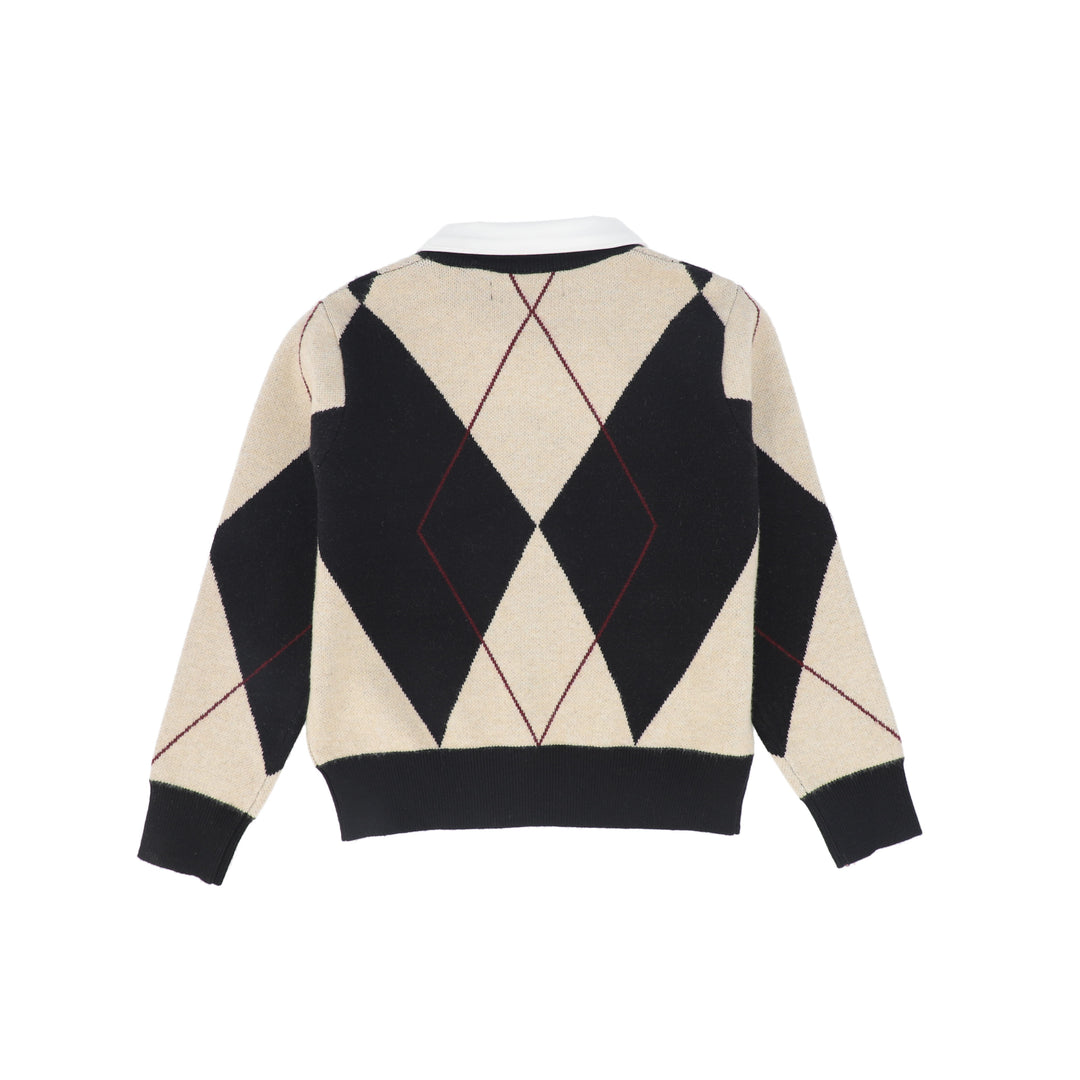 C-28506 Collared Argyle Sweater - Black