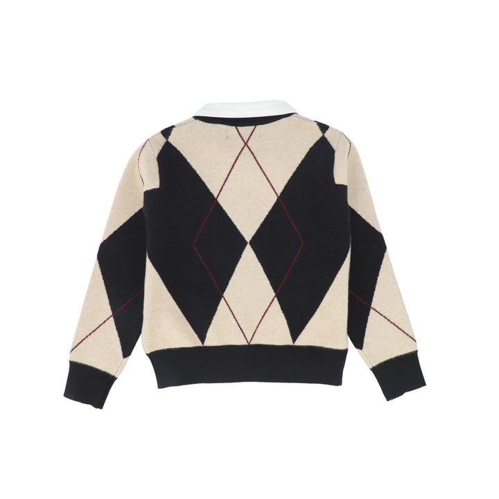 C-28506 Collared Argyle Sweater - Black