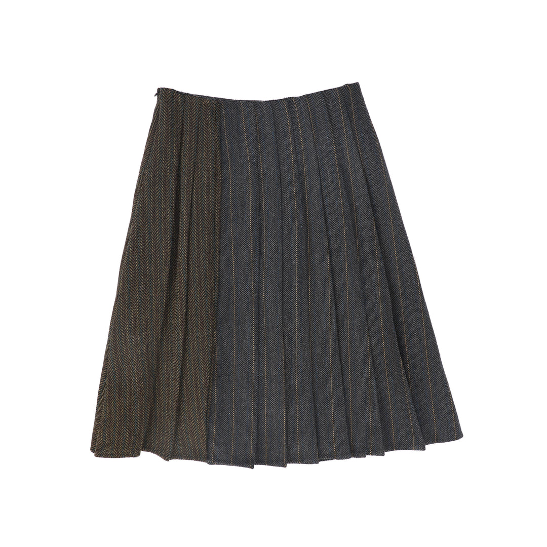 C-28568 Chevron Wool Pinstriped Skirt Charcoal
