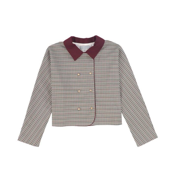 C-28651 Checked Wool Swing Blazer - Burgundy