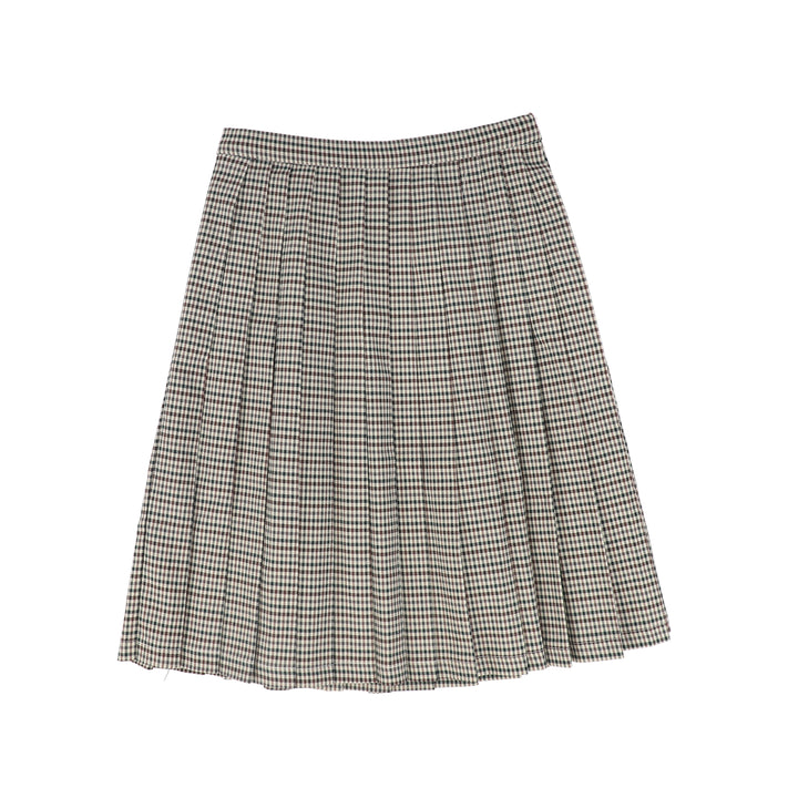 C-28654 Checked Pleat Skirt - Burgundy