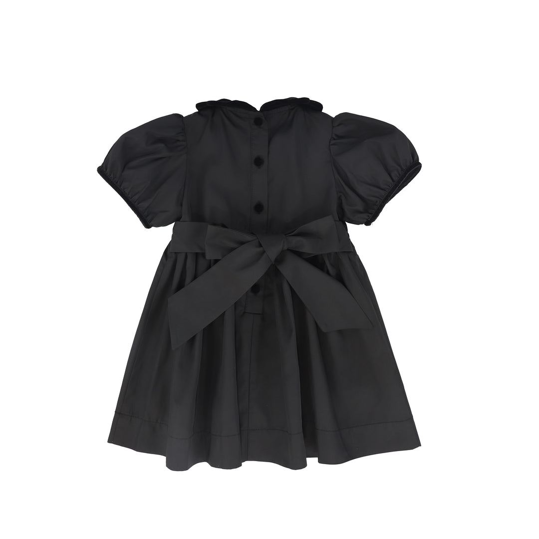 C-28684 Taffeta Velvet Collar Puff Sleeve Dress Black
