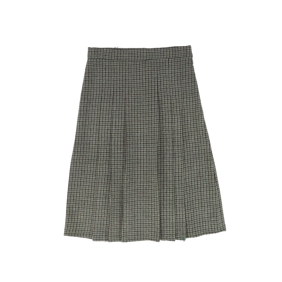 C-29156 Houndstooth Pleat Skirt Green