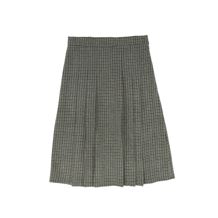 C-29156 Houndstooth Pleat Skirt Green