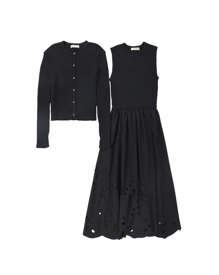 C-29192 Knit Eyelet Jumper Set Black