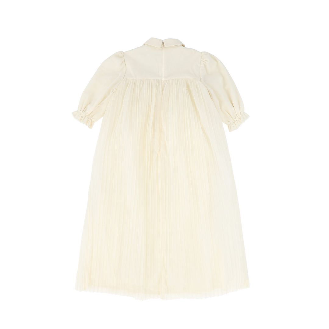 C-29380 Grosgrain Lattice Puff Sleeve Dress - Black/Ivory