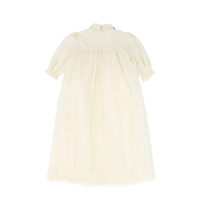 C-29380 Grosgrain Lattice Puff Sleeve Dress - Black/Ivory