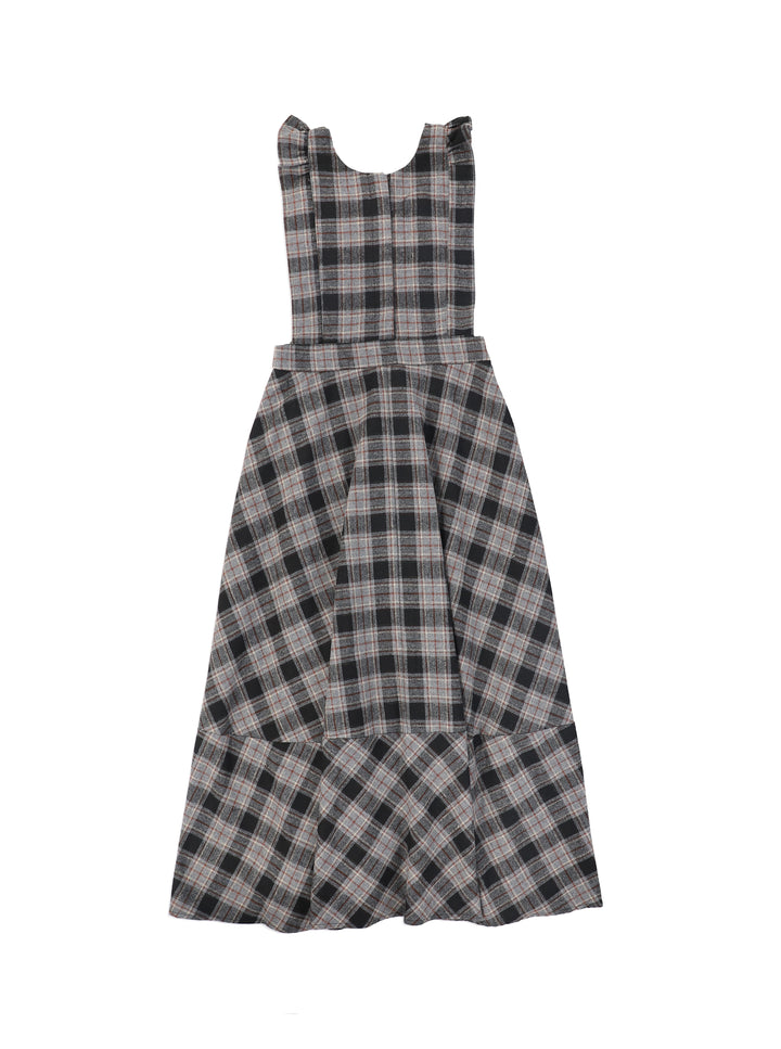 C-29776 Wool Plaid Button Jumper Black/Ivory