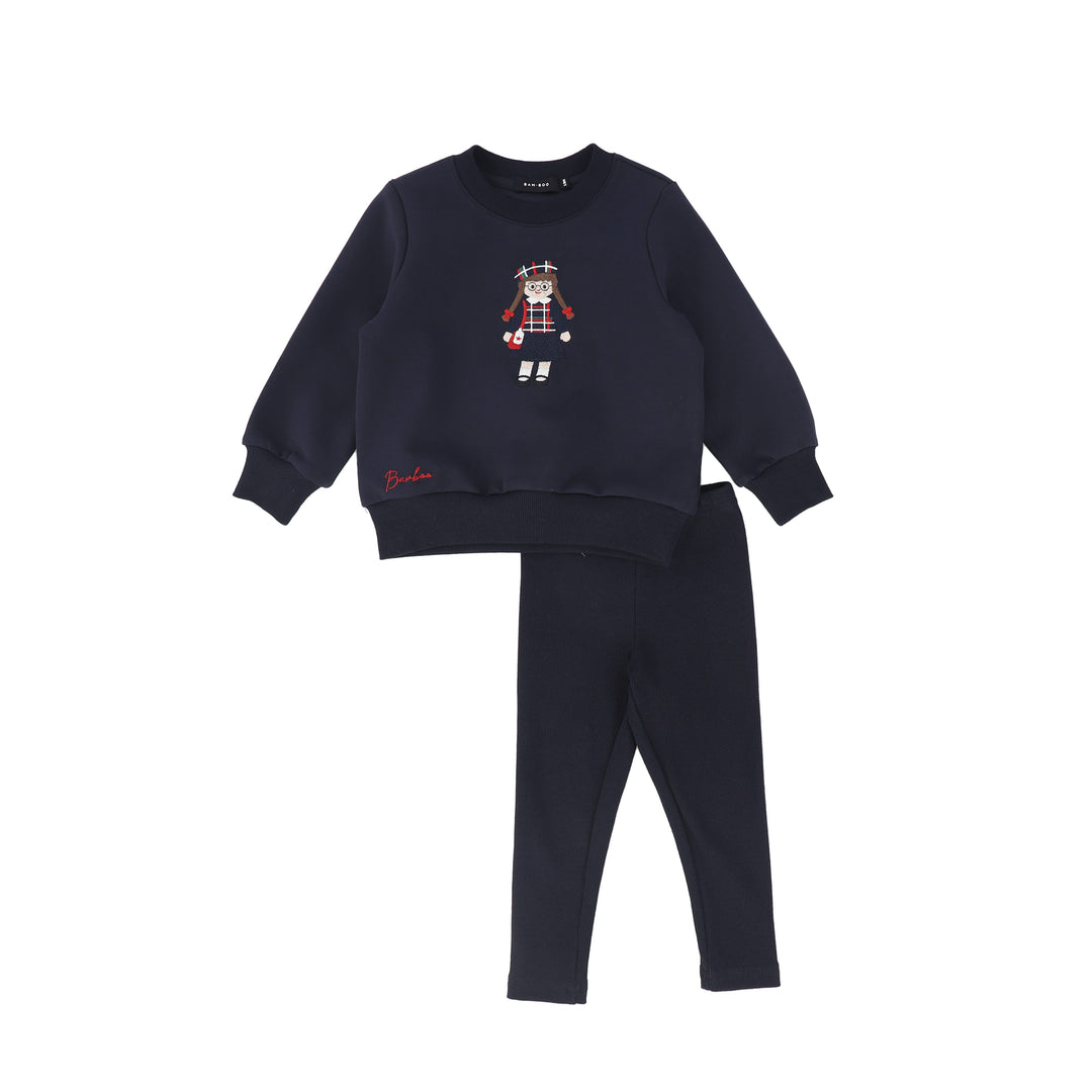 C-29852 Doll Embroidered Sweatshirt Set Navy