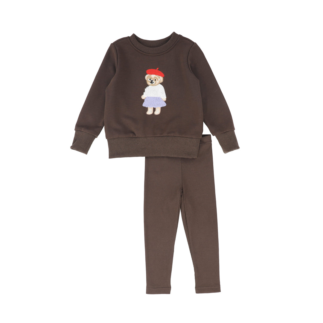 C-29861 Girls Embroidered Doll Sweatshirt Set Brown