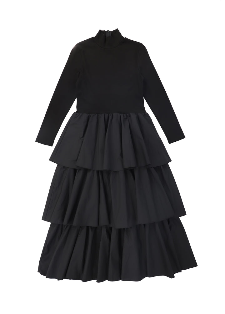 C-29960 Tiered Mockneck Maxi Dress Black