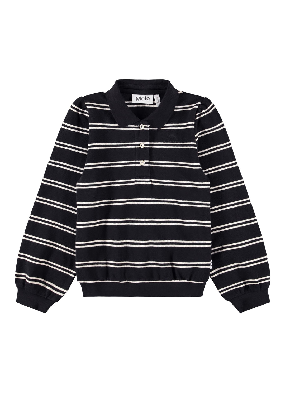 Ravi Poloshirt Long sleeve - Black Ivory Stripe