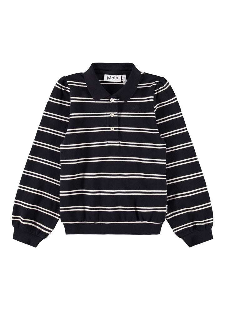 Ravi Poloshirt Long sleeve - Black Ivory Stripe