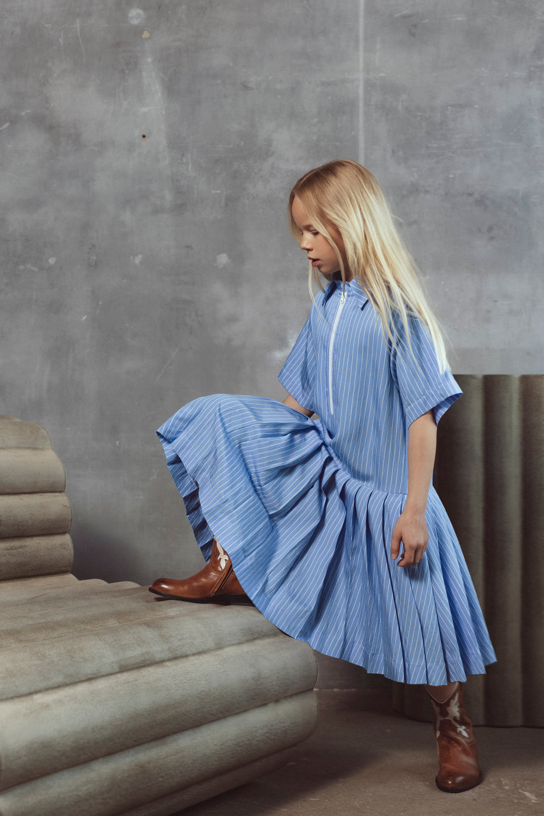 EVE DRESS-SKY BLUE SATIN