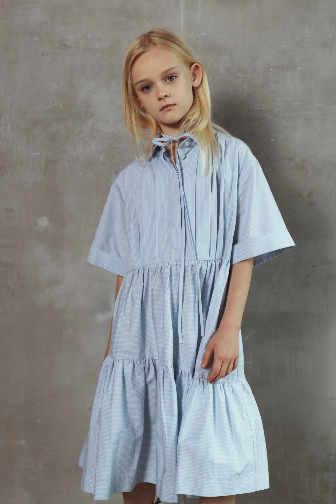 BEA DRESS-BLUE/MILK STRIPES
