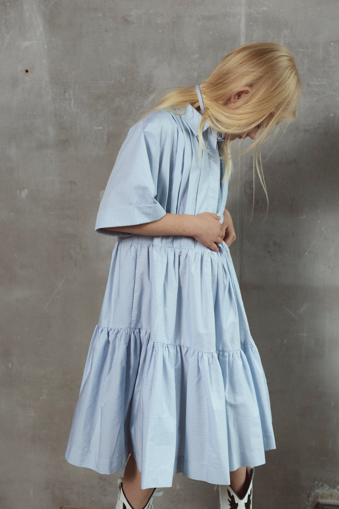 BEA DRESS-BLUE/MILK STRIPES