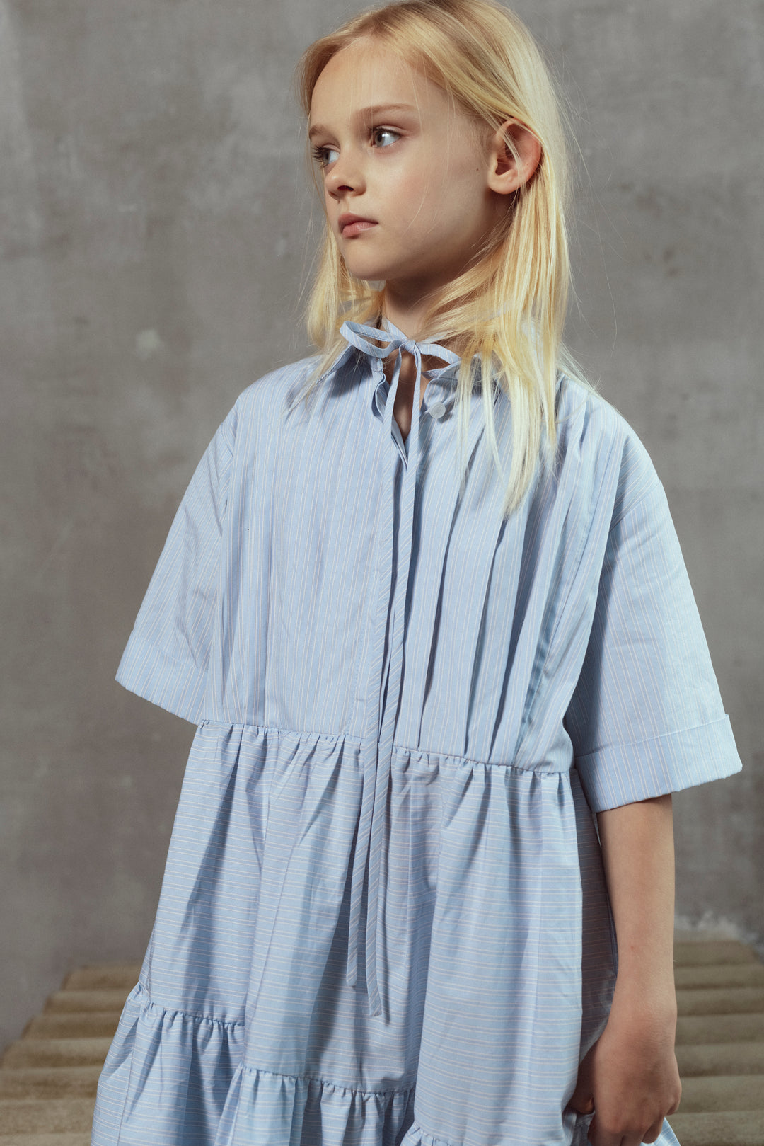 BEA DRESS-BLUE/MILK STRIPES
