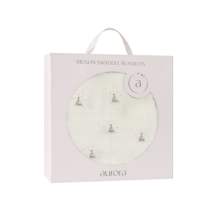 Jersey Cotton Nautical Collection Ivory Blue Muslin Swaddle