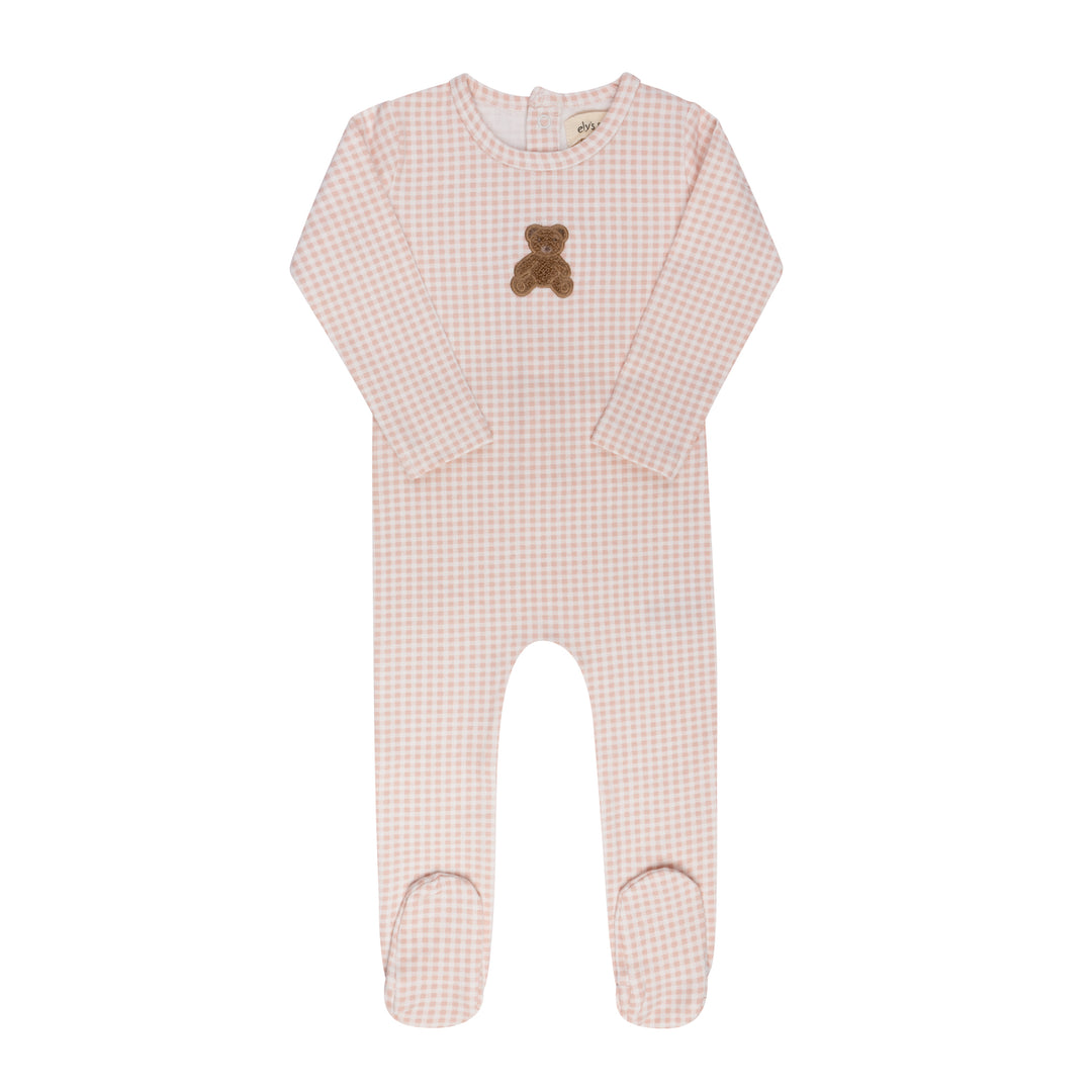 AW26-0035-F Gingham Teddy Collection Footie  - Pink
