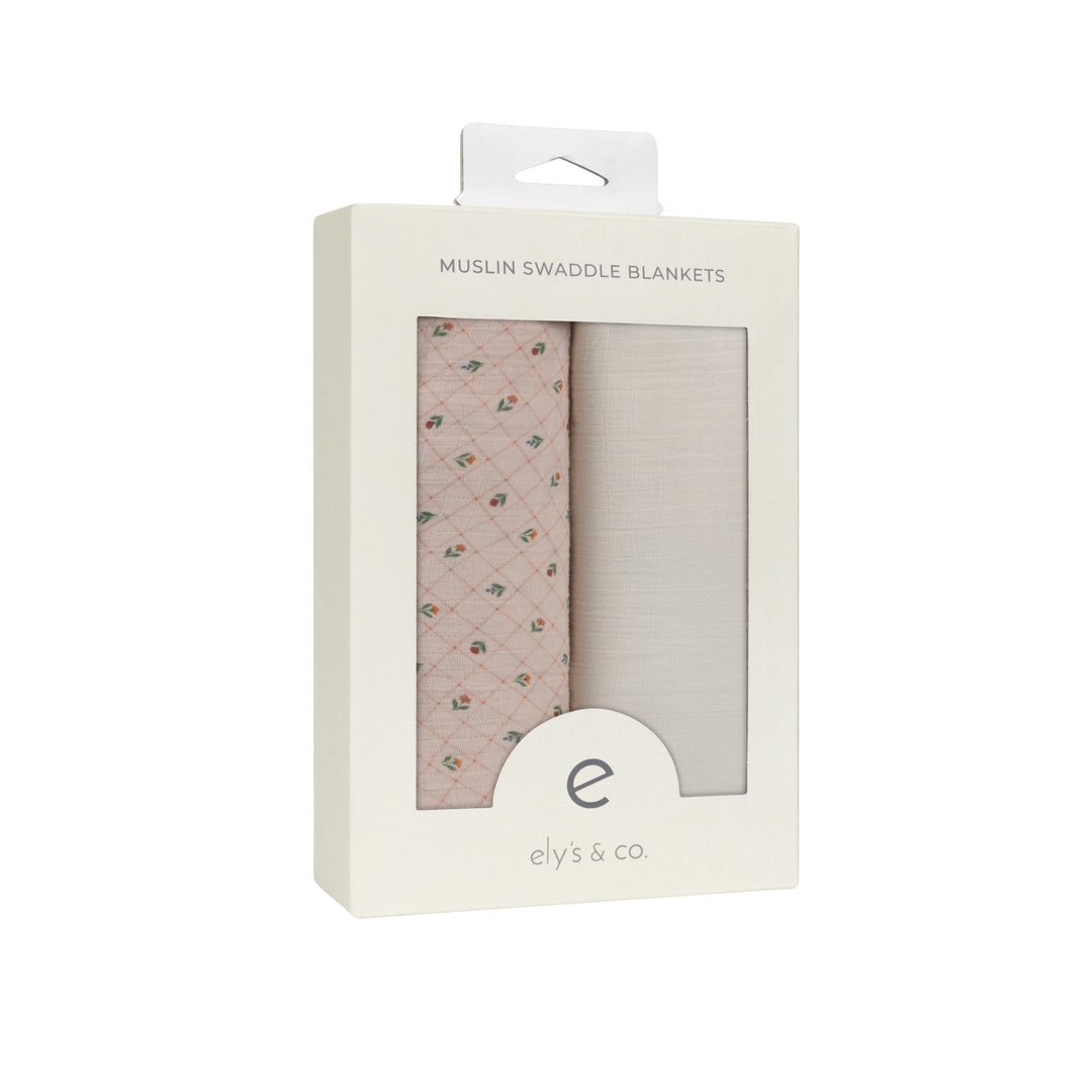 Ribbed Floral Grid Pattern Collection - Pink Muslin Swaddle 2 Pk