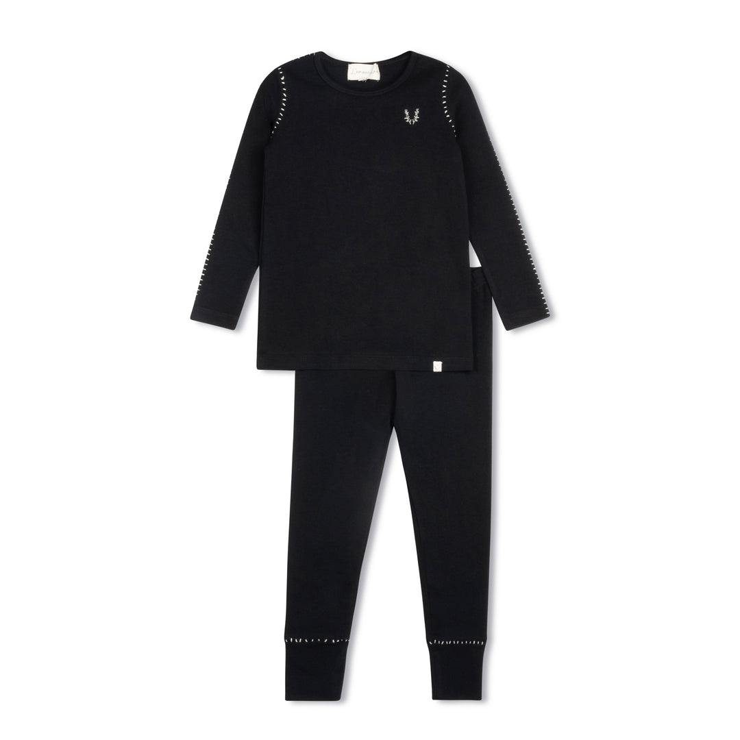 Whipstitch Vine Pajama-Black/Cream