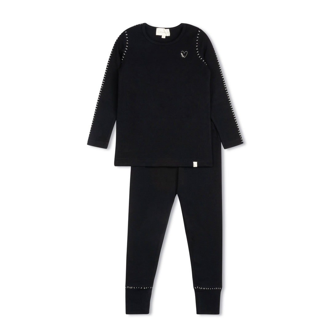 Whipstitch Heart Pajama-Black/Cream
